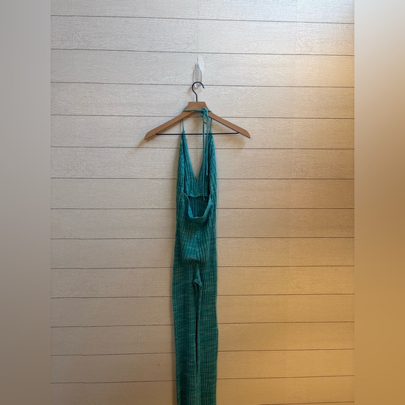 ZARA Ribbed Halter Jumpsuit in Turquoise Blue, Size Medium - Picture 13 of 16